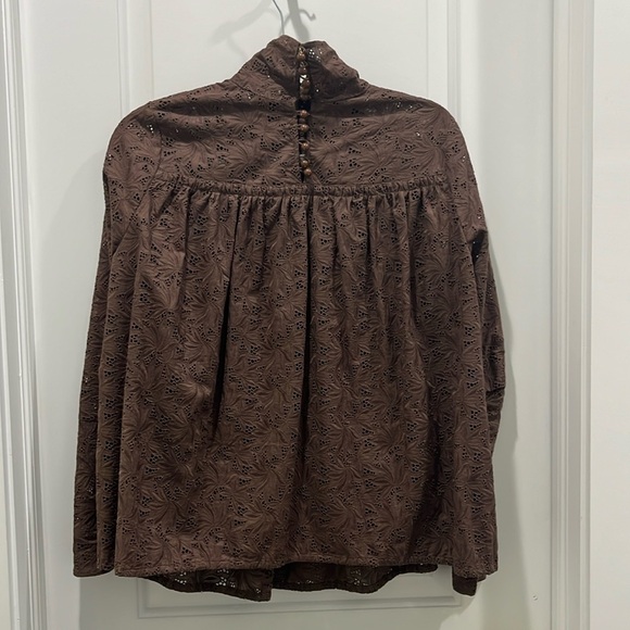 Tracy Reese Chocolate Cotton Eyelet Long Sleeve Blouse Sz 6 - Picture 6 of 8